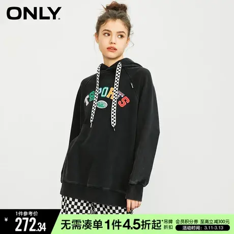 ONLY冬季学院风字母抽绳宽松连帽卫衣女|12319S030商品大图