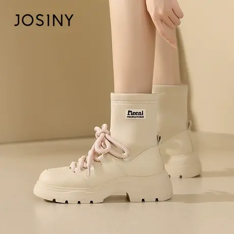 Josiny/卓诗尼马丁靴女2023秋季新款圆头粗跟百搭短靴女甜酷袜靴商品大图