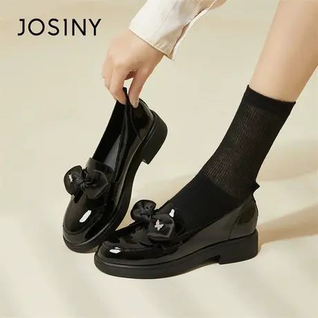 Josiny/卓诗尼黑色乐福鞋女2024新款春季漆皮英伦风小皮鞋单鞋子商品大图