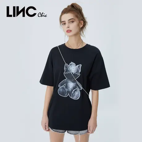 LINC金羽杰2023年夏秋新款卡通动漫印花宽松休闲圆领短袖T恤女商品大图
