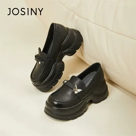 Josiny/卓诗尼小皮鞋女款2024新款春季英伦风粗跟内增高乐福鞋子图片