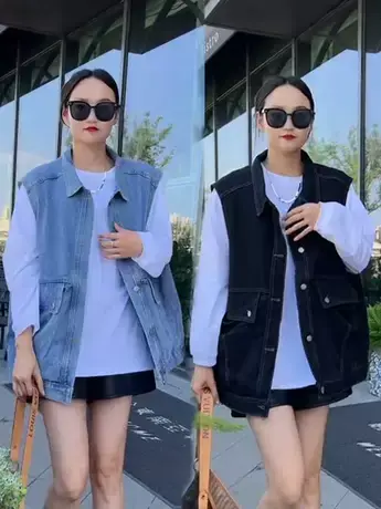 网红牛仔马甲女2023春秋季新款无袖时尚外穿宽松马夹坎肩背心外套商品大图