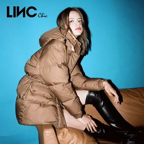 LINC金羽杰2023新款复古收腰反季专柜断码女款短款面包服羽绒服女商品大图