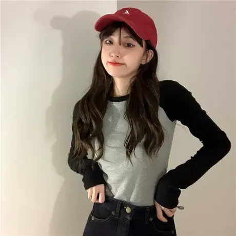 2023春秋冬新款设计感小众长袖T恤女内搭洋气打底衫短款时尚上衣图片
