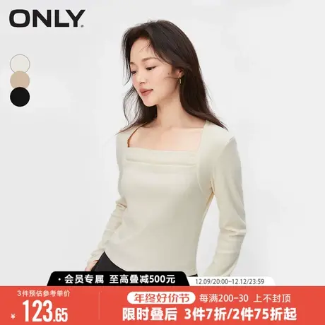 ONLY2023冬季新款时尚休闲百搭修身显瘦方领长袖T恤女|123302010商品大图