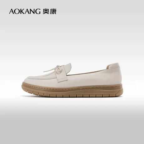 奥康女鞋 2024春季新款英伦风平底乐福鞋复古一脚蹬单鞋豆豆鞋图片