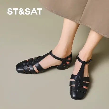 St&Sat/星期六外穿24新款夏季绝美一字扣带猪笼鞋凉拖鞋罗马鞋女商品大图