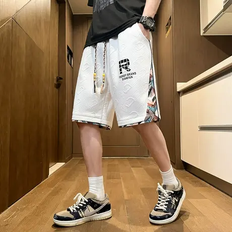 冰丝短裤男夏季2025新款宽松直筒五分裤男士国潮拼接运动休闲裤子商品大图