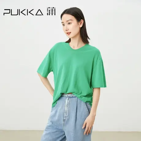 蒲PUKKA 女装2023春夏新品舒适凉感经典百搭显瘦套头短袖针织衫图片