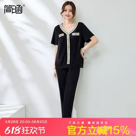 简涵大码短袖运动休闲套装女2025夏季新款胖mm宽松时尚洋气两件套商品大图