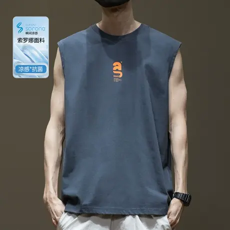 2025夏季新款冰丝索罗娜凉感印花无袖背心男宽松大码潮牌运动体恤商品大图