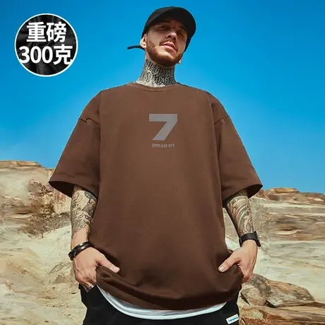 300g重磅美式嘻哈胖子短袖t恤街舞大码男装纯棉hiphop半袖潮流商品大图