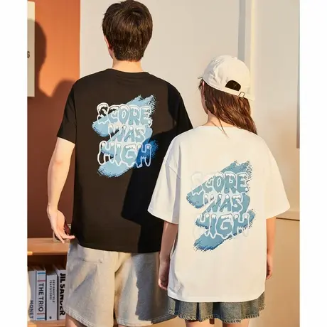 唐狮2024夏季新款情侣装短袖T恤男生后背涂鸦3D立体文字女体恤潮商品大图