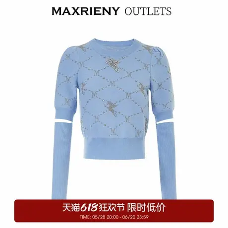 【奥莱】MAXRIENY经典菱格纹袖套毛衫毛衣春季商品大图