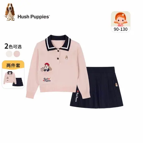 暇步士童装女童套装春秋装新款小童宝宝可爱童趣线衣儿童甜美短裙图片