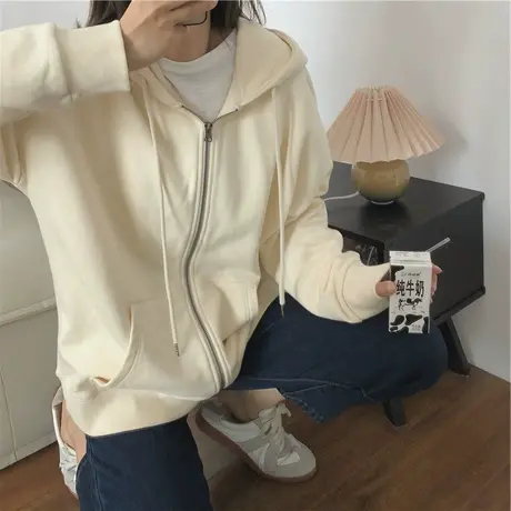 韩版东大门chic大码连帽开衫卫衣女休闲温柔潮牌ins加绒外套上衣商品大图