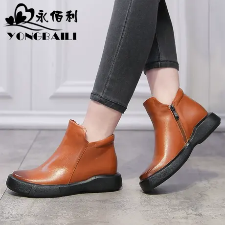 永佰利复古马丁靴女短靴春秋季新款平底牛皮单靴英伦休闲女鞋靴商品大图