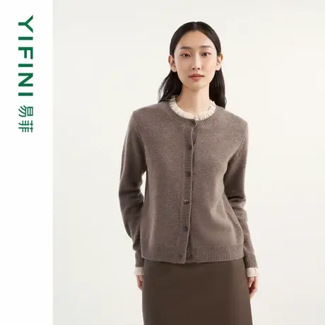 [专柜同款]Yifini/易菲羊毛羊绒混纺宽松短款针织开衫外套女冬新商品大图