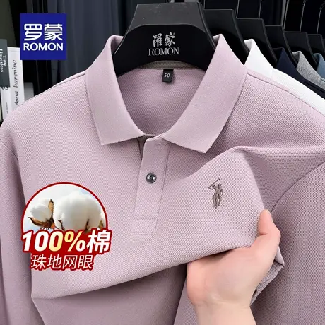 【纯棉】罗蒙男士长袖POLO衫2025秋季新款宽松商务休闲翻领T恤衫商品大图