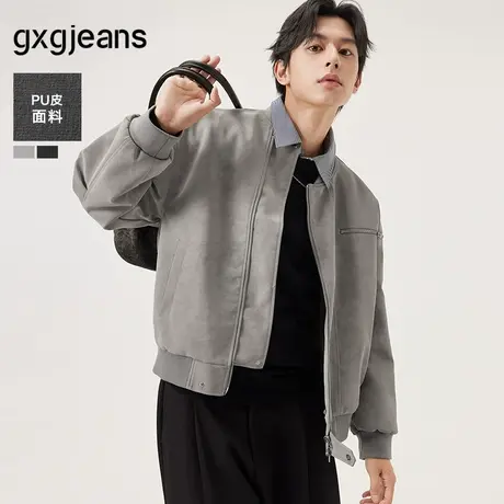 gxg.jeans男装 PU皮时尚休闲宽松棒球领飞行员夹克外套25秋新品商品大图
