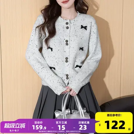 唐狮2025秋冬季女毛衣花纱设计蝴蝶结装饰圆领开衫时尚百搭商品大图