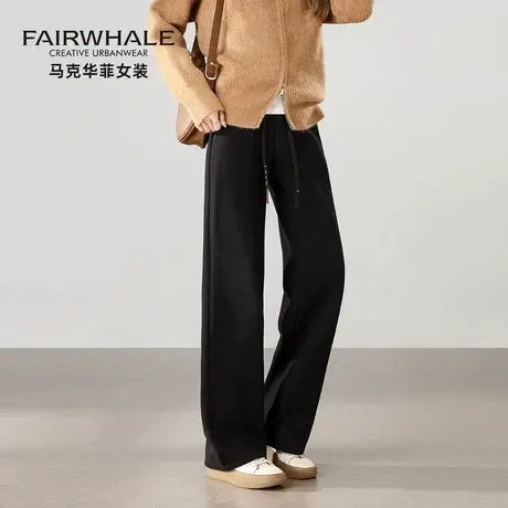 马克华菲黑色直筒休闲裤女2025新款小个子高腰宽松垂感窄版阔腿裤商品大图