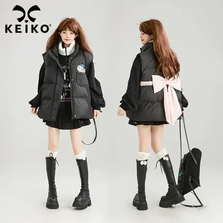 KEIKO 蝴蝶结girl 甜系黑色加厚棉服马甲24冬季外穿保暖马夹背心商品大图