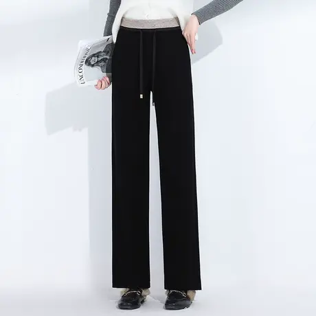 垂坠感阔腿裤女秋冬高腰宽松显瘦长裤2023新款松紧腰直筒裤休闲裤商品大图