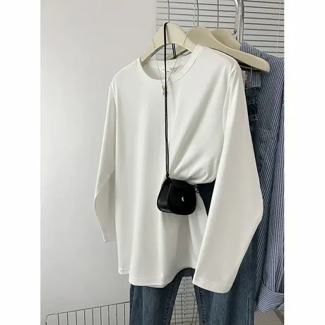 唐狮春秋女简约下摆开叉长袖打底衫百搭净色简约内搭高级感TD图片