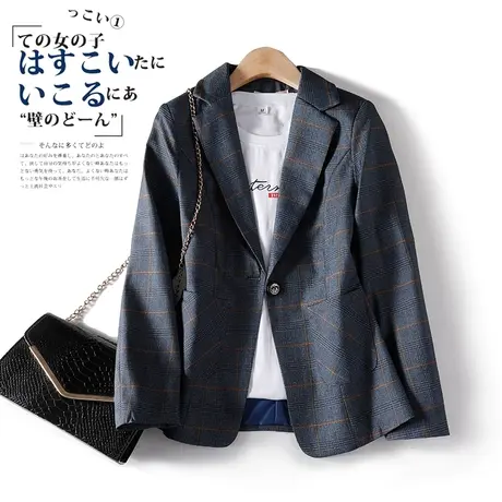 2023秋装新款格子西装长袖小个子短外套女网红小西服修身格子上衣图片