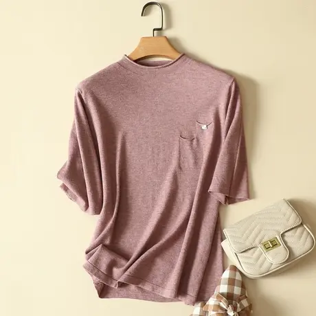 中袖套头针织衫早秋2022年新款女装宽松薄款内搭上衣打底衫毛衣女图片