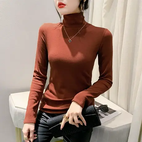 高弹高领加厚T恤女长袖时尚减龄新款秋冬上衣洋气修身收腰打底衫商品大图