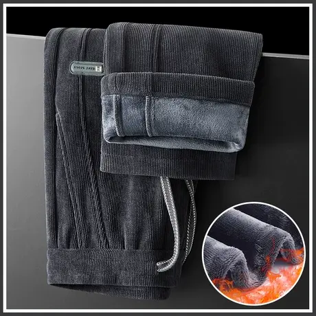 秋冬款宽松阔腿保温加厚男装卫裤冬季外穿加绒防寒博奥绒休闲裤子商品大图