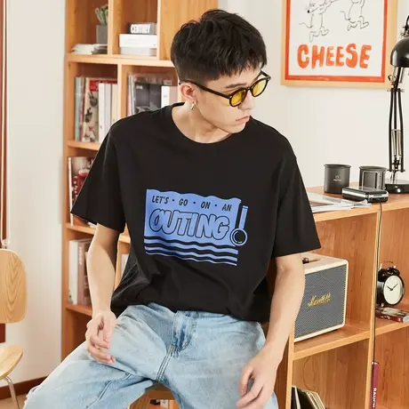 唐狮夏季纯棉短袖t恤男前胸大图案印花设计圆领短袖T恤潮休闲宽松商品大图