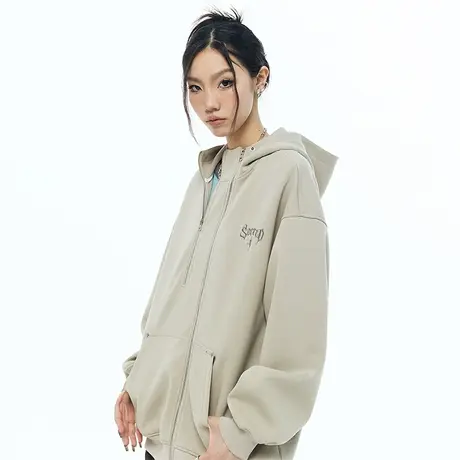 美式复古潮牌设计感连帽开衫卫衣女2023新款春秋款宽松情侣装外套商品大图