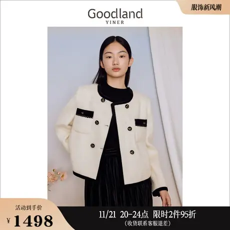 【柔暖羊驼毛】Goodland美地女装冬季绵羊毛休闲短外套商品大图