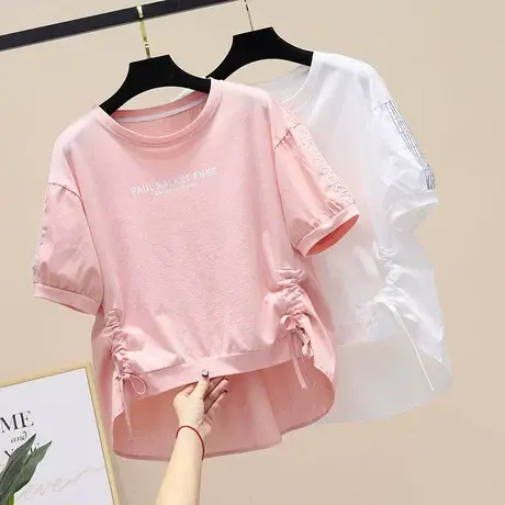 白色短袖T恤女装2023年夏季新款宽松韩版前短后长设计感上衣ins潮图片