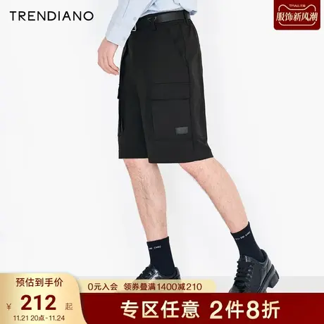 TRENDIANO潮牌2021新款夏季男装黑色休闲棉工装短裤男商品大图