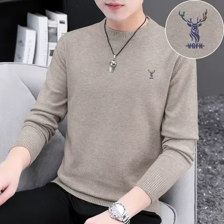 男士毛衣新款2023秋冬季圆领针织衫内搭打底衫潮流印花毛衫毛线衣商品大图