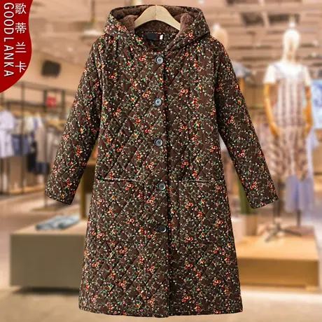 妈妈装冬装新款加绒加厚碎花棉衣外套中老年女士花棉袄中长款棉服商品大图