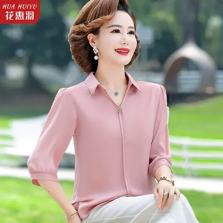 中年妈妈夏装洋气雪纺衫小衫时尚中老年女春秋上衣40岁50中年衬衫商品大图