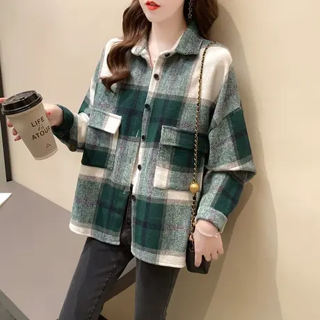 春季格子衬衫女春款上衣2023年春装新款春秋蓝色时尚衬衣早春外套图片