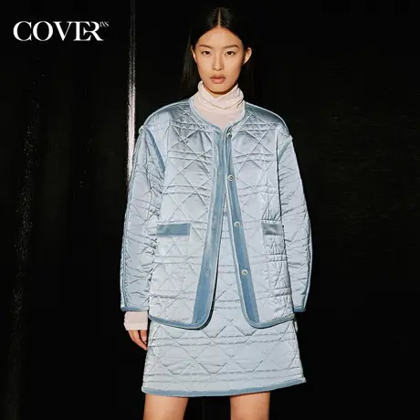 COVER冬季解构丝绒包边菱形格棉服商品大图
