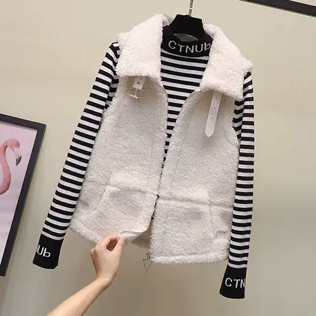 羊羔毛马夹女加厚宽松2023冬新款短款皮毛一体背心小个子马甲外套商品大图