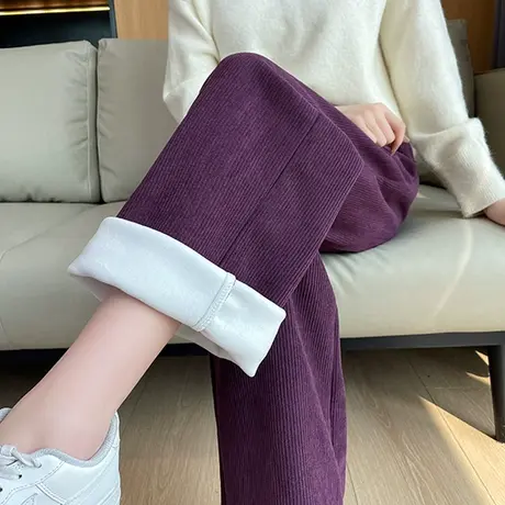 雪尼尔阔腿裤女秋冬款加绒加厚高腰宽松垂感百搭直筒灯芯绒休闲裤商品大图