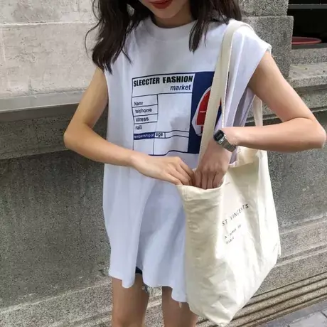 背心女夏外穿球衣篮球服宽松bf风学生百搭中长款泫雅无袖t恤上衣商品大图