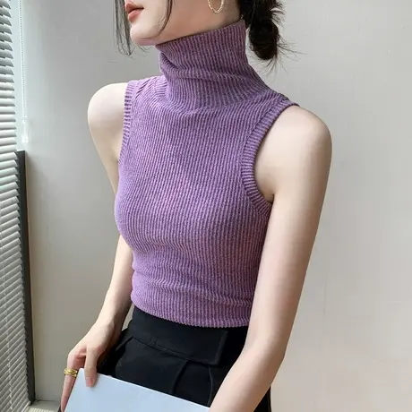 高领针织无袖背心女2024秋冬新款西装内搭保暖修身显瘦减龄打底衫图片
