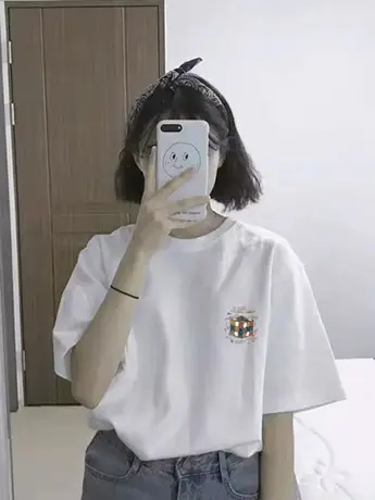 盐系白色仿棉短袖t恤女款夏季宽松显瘦高级感大码正肩上衣服ins潮图片