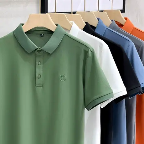 轻奢刺绣polo衫男士短袖2025夏季冰丝简约翻领保罗衫修身休闲T恤商品大图