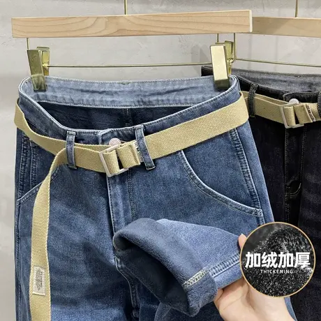 保暖牛仔裤男加绒加厚冬季韩版潮流男裤百搭直筒男士休闲裤秋冬款图片